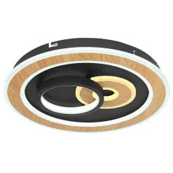 Plafonnier Globo Chessy Led Couleur Bois, Noir, Blanc, 1 Lumiere, Telecommandes