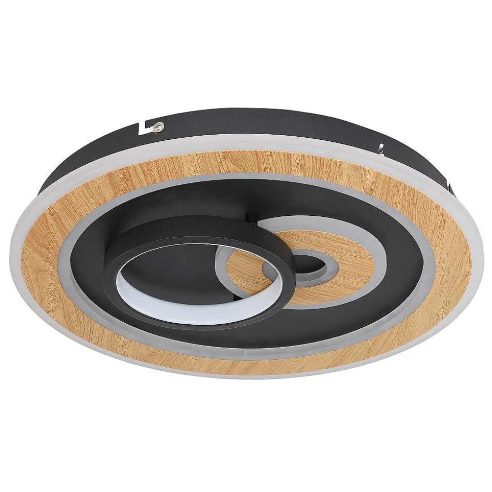 Plafonnier Globo Chessy Led Couleur Bois, Noir, Blanc, 1 Lumiere, Telecommandes