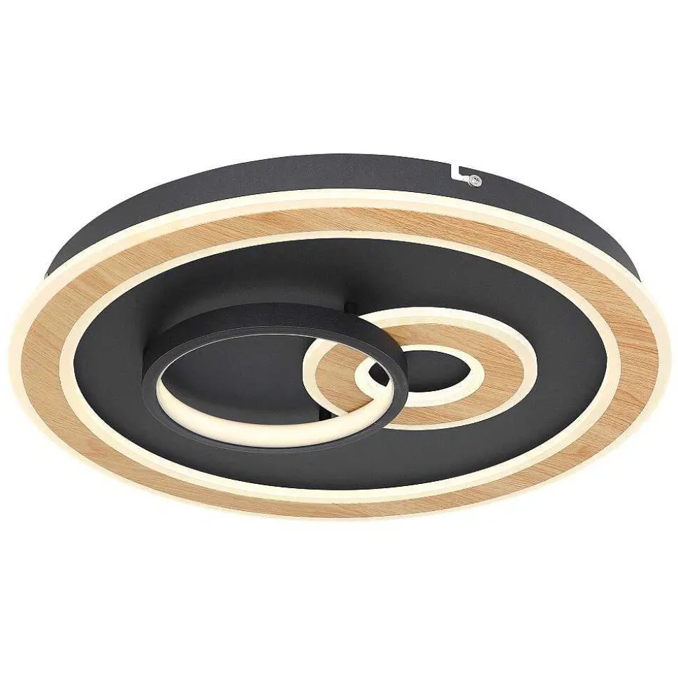 Plafonnier Globo Chessy Led Couleur Bois, Noir, Blanc, 1 Lumiere, Telecommandes