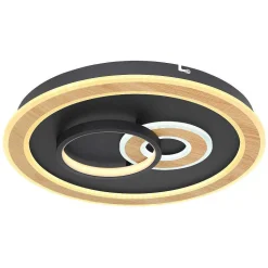 Plafonnier Globo Chessy Led Couleur Bois, Noir, Blanc, 1 Lumiere, Telecommandes