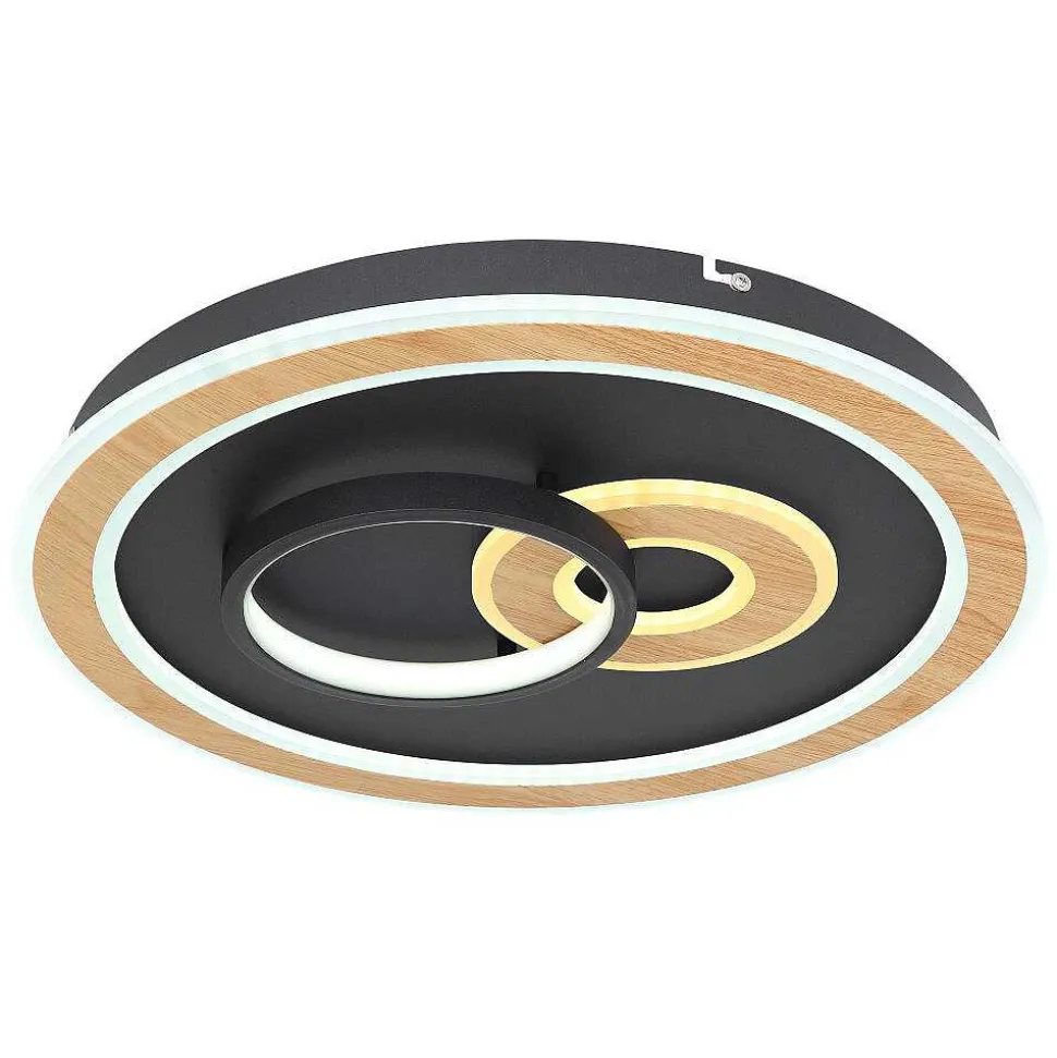 Plafonnier Globo Chessy Led Couleur Bois, Noir, Blanc, 1 Lumiere, Telecommandes