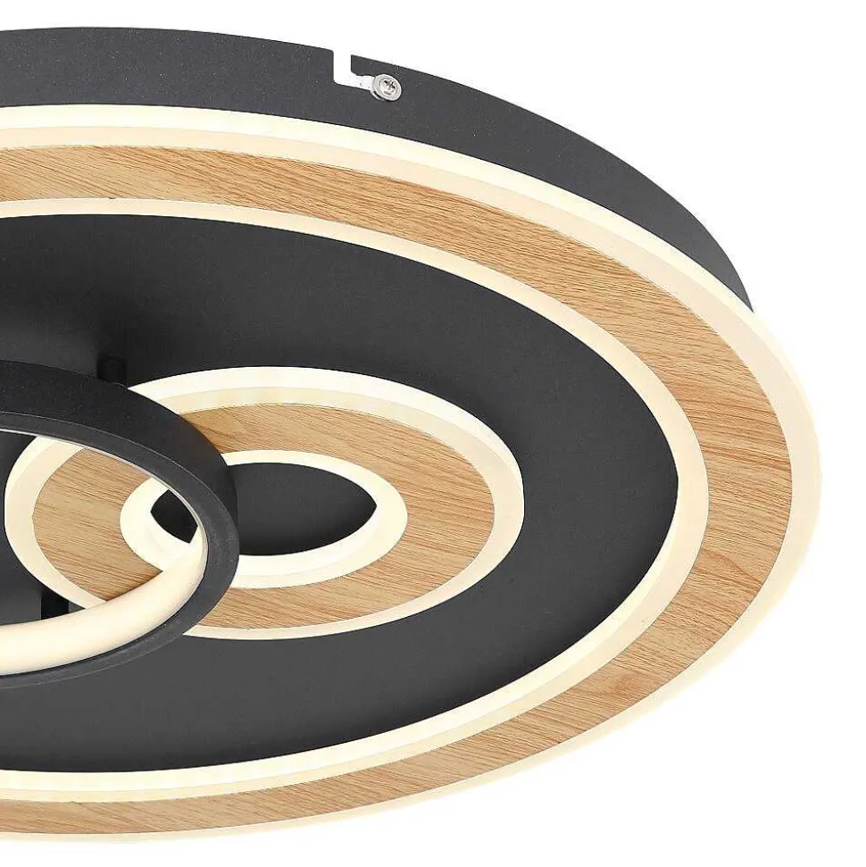 Plafonnier Globo Chessy Led Couleur Bois, Noir, Blanc, 1 Lumiere, Telecommandes