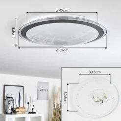 Plafonnier Gorgonta Led Blanc, 2 Lumieres, Telecommandes, Changeur De Couleurs