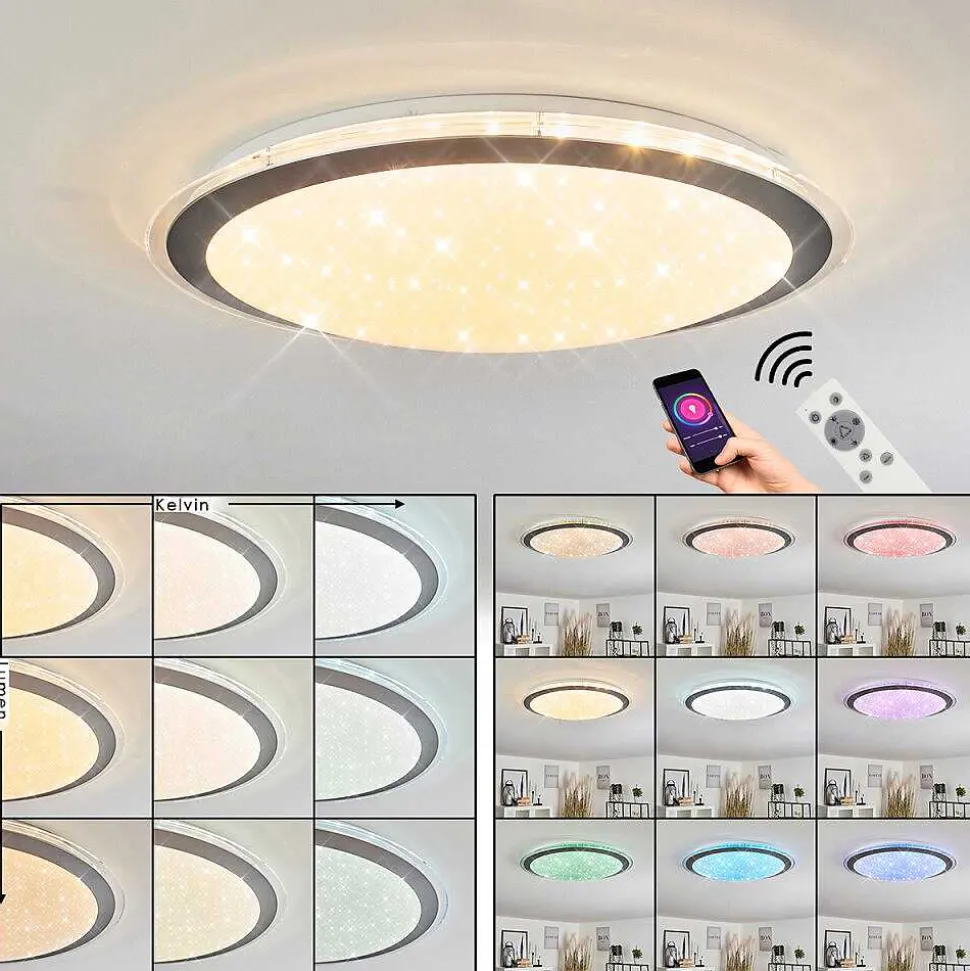 Plafonnier Gorgonta Led Blanc, 2 Lumieres, Telecommandes, Changeur De Couleurs