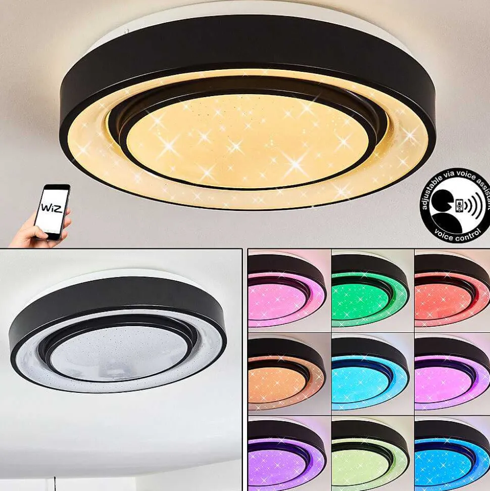 Plafonnier Grimacco Led Noir, 1 Lumiere, Changeur De Couleurs
