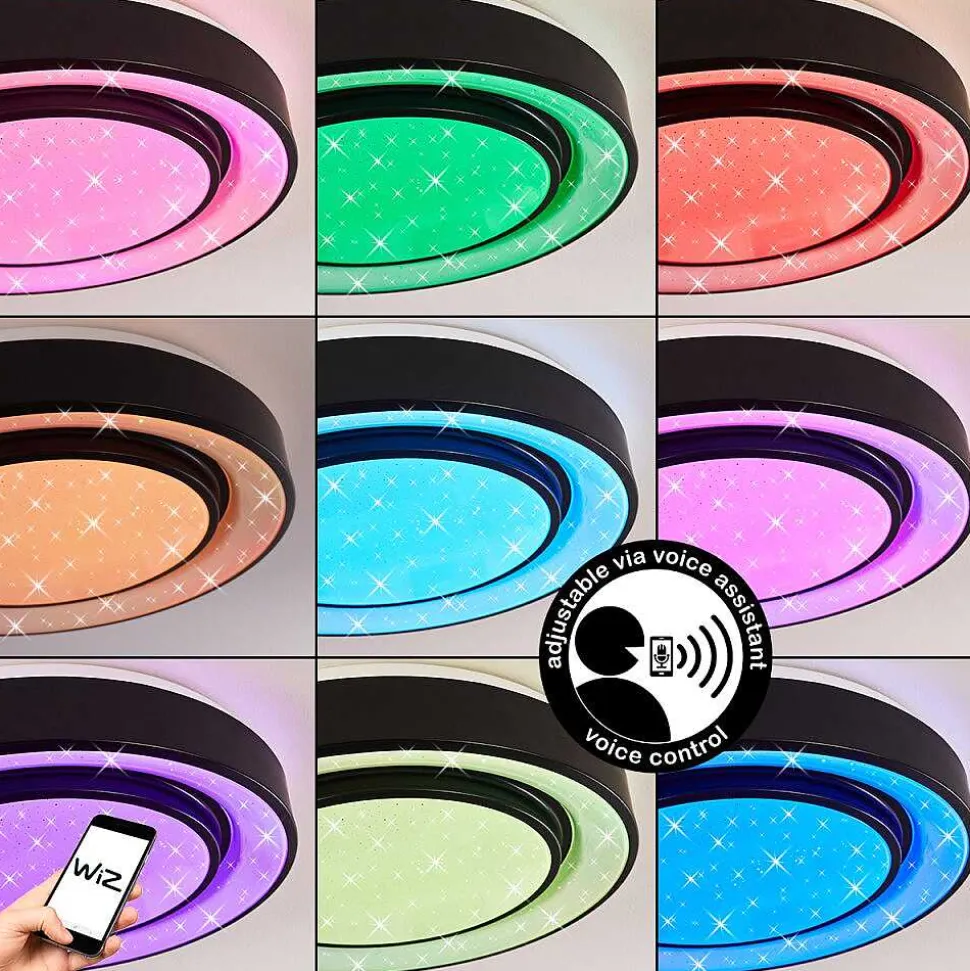 Plafonnier Grimacco Led Noir, 1 Lumiere, Changeur De Couleurs