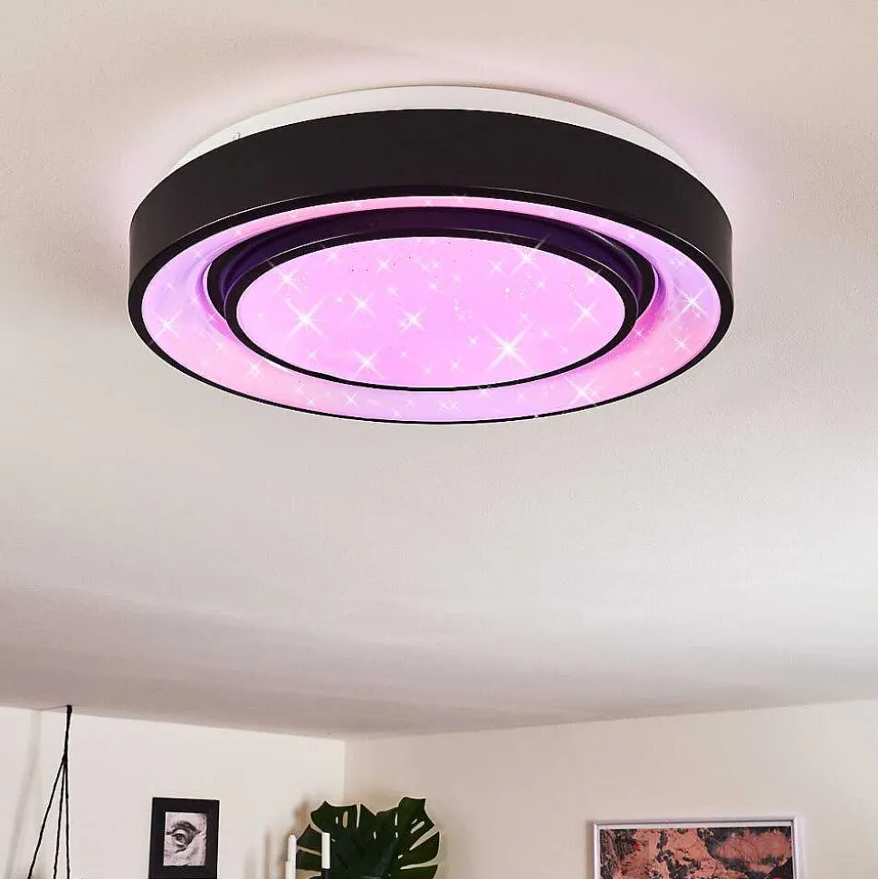 Plafonnier Grimacco Led Noir, 1 Lumiere, Changeur De Couleurs