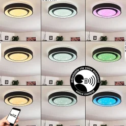 Plafonnier Grimacco Led Noir, 1 Lumiere, Changeur De Couleurs