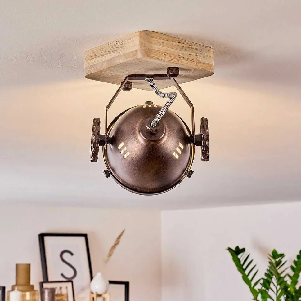 Plafonnier Herford Bois Clair, Cuivre, 1 Lumiere