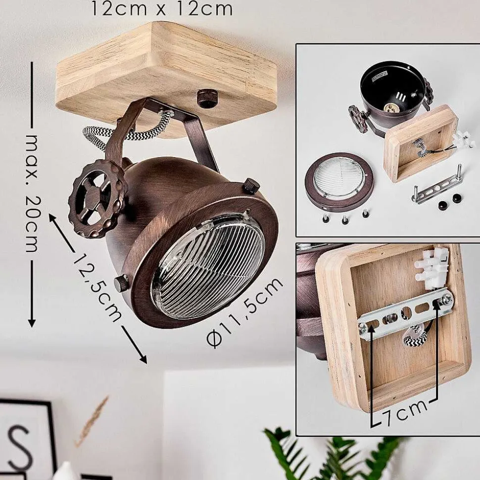 Plafonnier Herford Bois Clair, Cuivre, 1 Lumiere