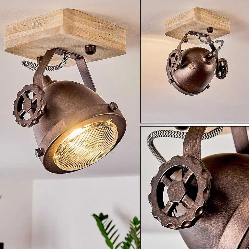 Plafonnier Herford Bois Clair, Cuivre, 1 Lumiere