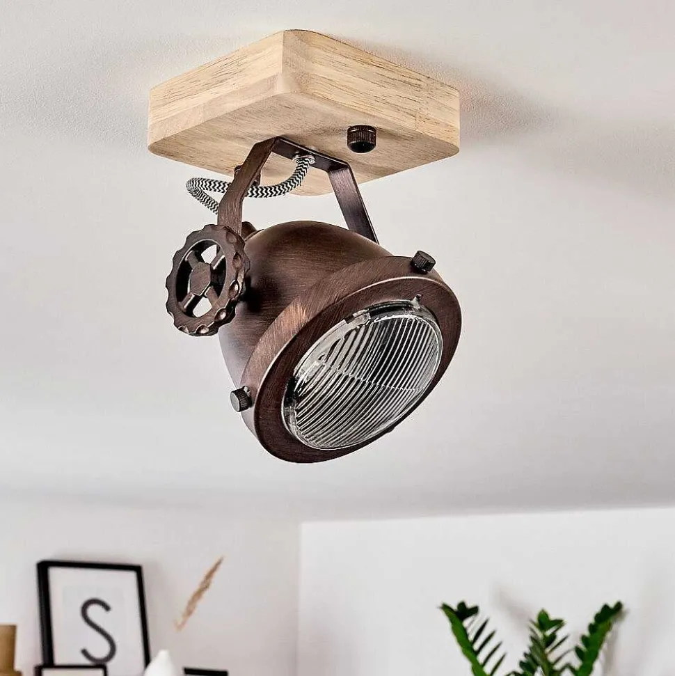 Plafonnier Herford Bois Clair, Cuivre, 1 Lumiere