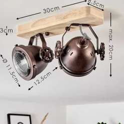 Plafonnier Herford Bois Clair, Cuivre, 2 Lumieres