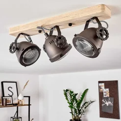 Plafonnier Herford Bois Clair, Cuivre, 3 Lumieres