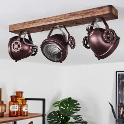 Plafonnier Herford Bois Fonce, Rouille, 3 Lumieres
