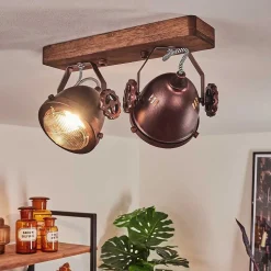 Plafonnier Herford Bois Fonce, Rouille, 2 Lumieres