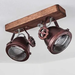 Plafonnier Herford Bois Fonce, Rouille, 2 Lumieres