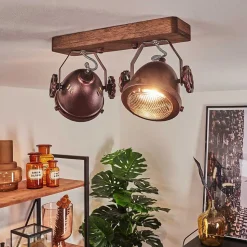 Plafonnier Herford Bois Fonce, Rouille, 2 Lumieres