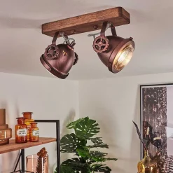Plafonnier Herford Bois Fonce, Rouille, 2 Lumieres