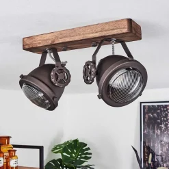 Plafonnier Herford Brun, Bois Fonce, 2 Lumieres