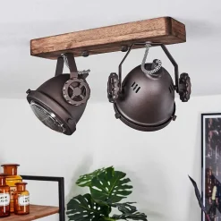 Plafonnier Herford Brun, Bois Fonce, 2 Lumieres