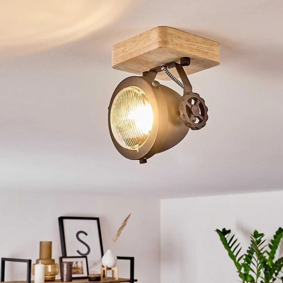 Plafonnier Herford Brun, Bois Clair, Noir, 1 Lumiere