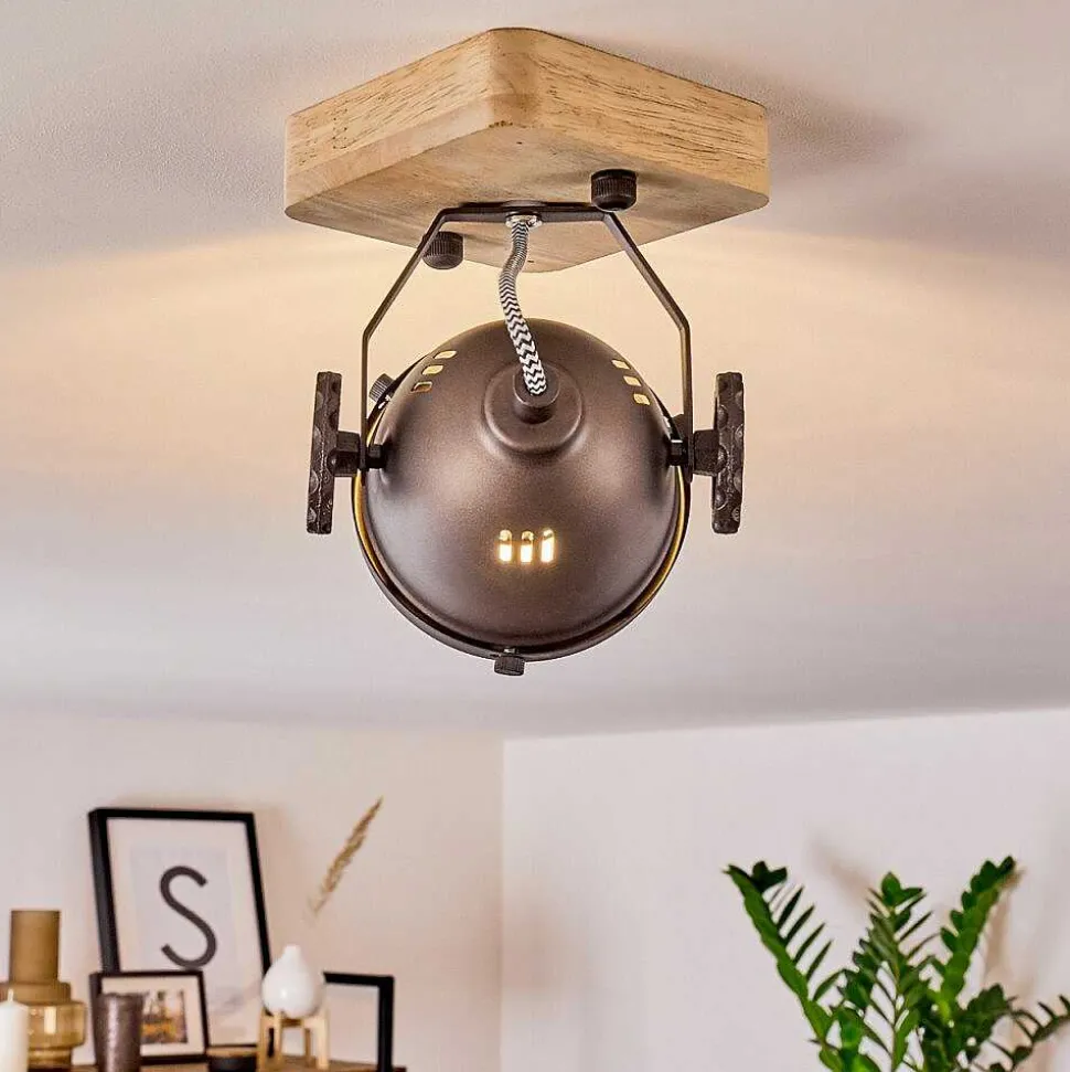 Plafonnier Herford Brun, Bois Clair, Noir, 1 Lumiere