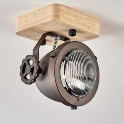 Plafonnier Herford Brun, Bois Clair, Noir, 1 Lumiere