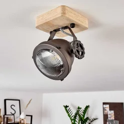 Plafonnier Herford Brun, Bois Clair, Noir, 1 Lumiere