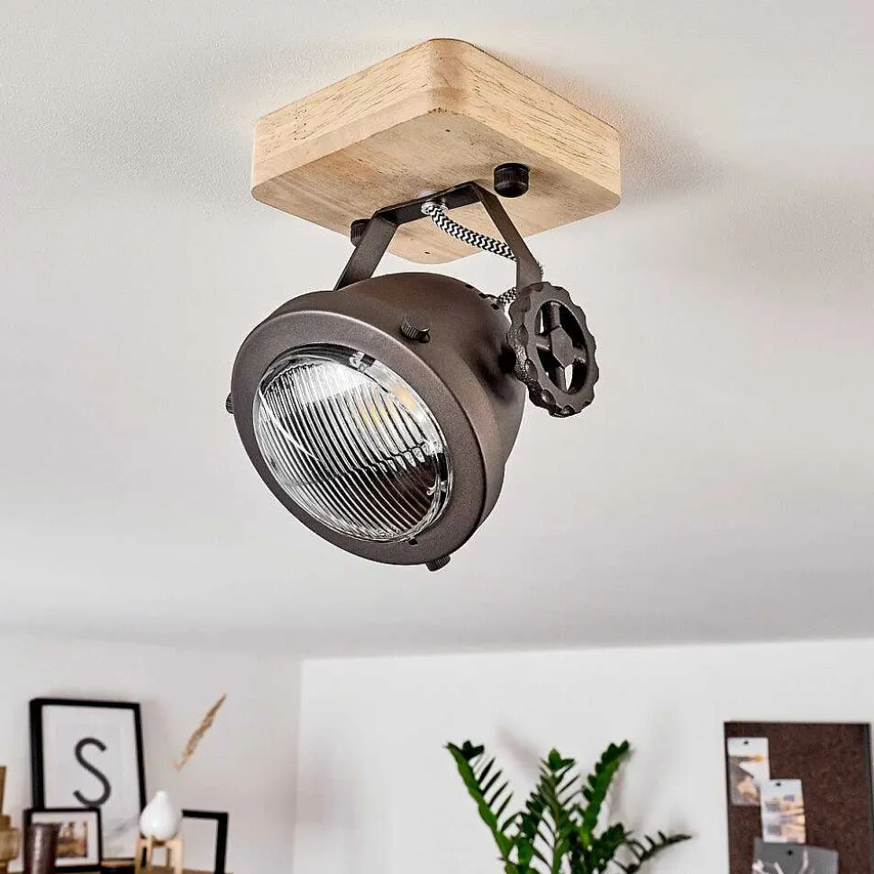 Plafonnier Herford Brun, Bois Clair, Noir, 1 Lumiere