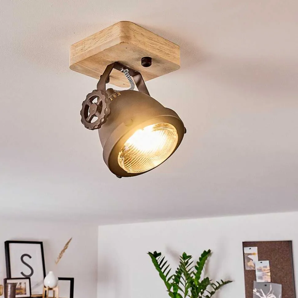 Plafonnier Herford Brun, Bois Clair, Noir, 1 Lumiere