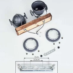 Plafonnier Herford Gris, Bois Fonce, 2 Lumieres