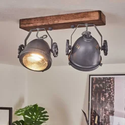 Plafonnier Herford Gris, Bois Fonce, 2 Lumieres