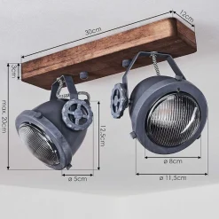 Plafonnier Herford Gris, Bois Fonce, 2 Lumieres