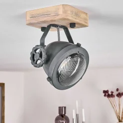 Plafonnier Herford Gris, Bois Clair, 1 Lumiere