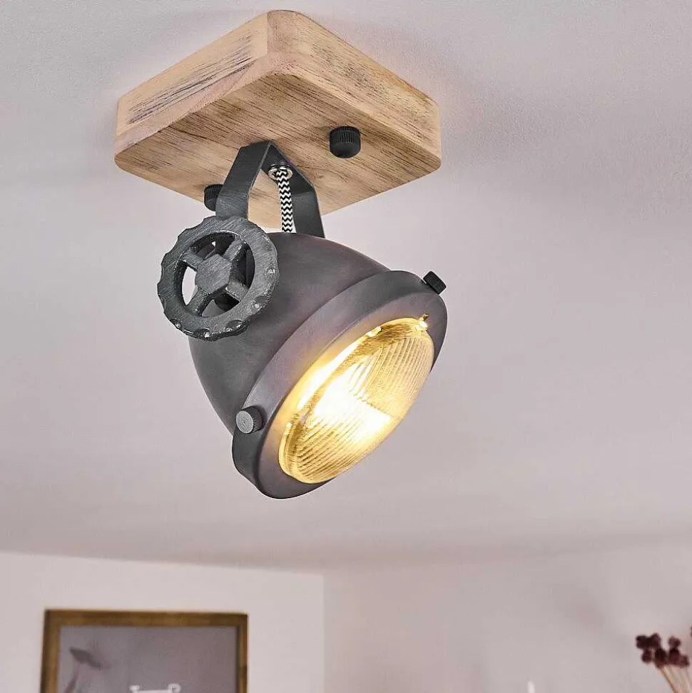 Plafonnier Herford Gris, Bois Clair, 1 Lumiere