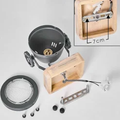 Plafonnier Herford Gris, Bois Clair, 1 Lumiere