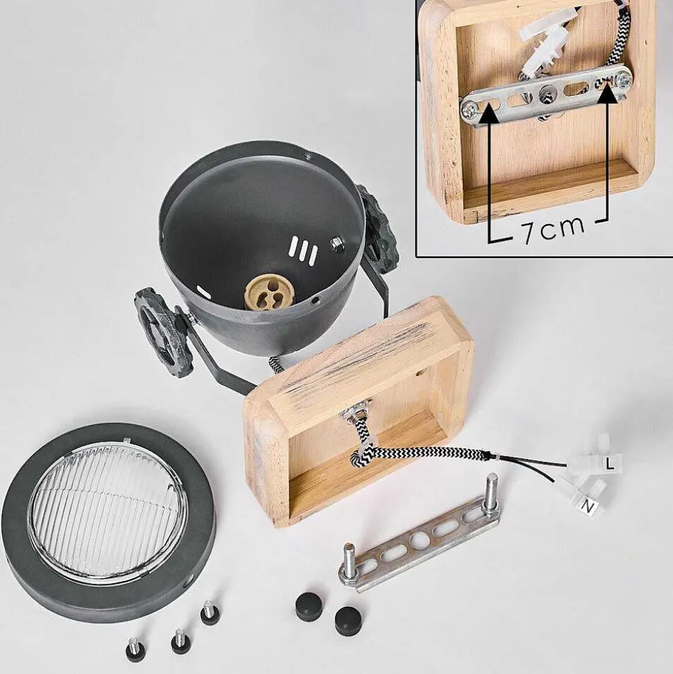 Plafonnier Herford Gris, Bois Clair, 1 Lumiere