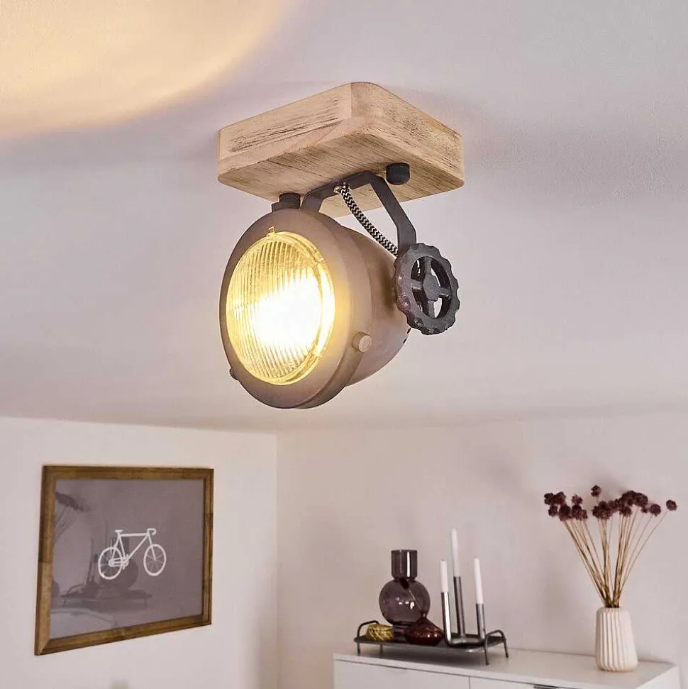 Plafonnier Herford Gris, Bois Clair, 1 Lumiere