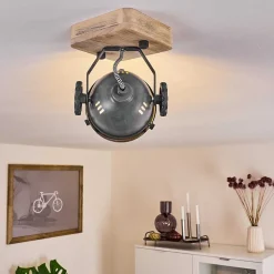 Plafonnier Herford Gris, Bois Clair, 1 Lumiere