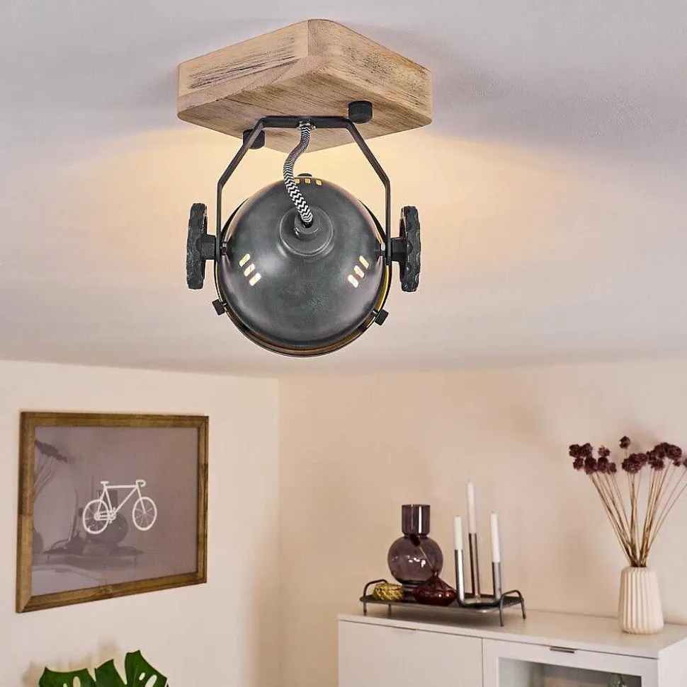 Plafonnier Herford Gris, Bois Clair, 1 Lumiere