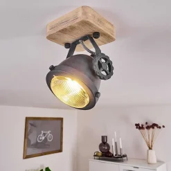 Plafonnier Herford Gris, Bois Clair, 1 Lumiere