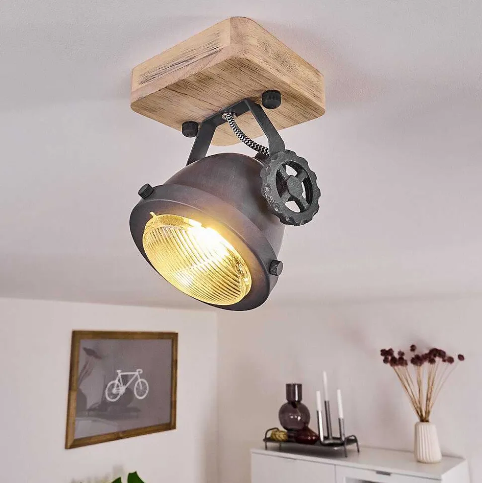 Plafonnier Herford Gris, Bois Clair, 1 Lumiere