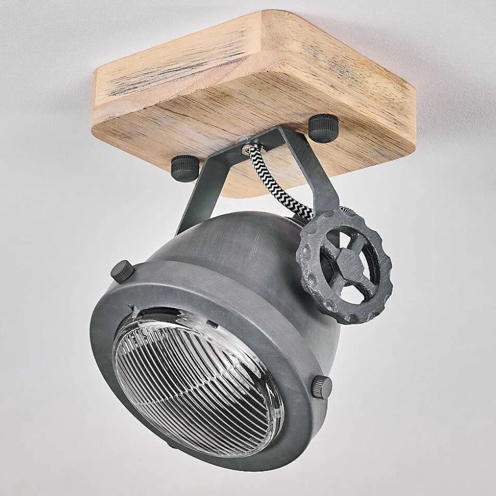 Plafonnier Herford Gris, Bois Clair, 1 Lumiere