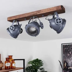 Plafonnier Herford Gris, Bois Fonce, 3 Lumieres