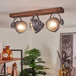 Plafonnier Herford Gris, Bois Fonce, 3 Lumieres