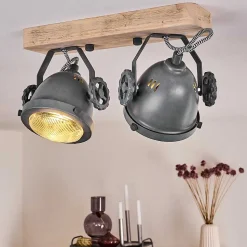 Plafonnier Herford Gris, Bois Clair, 2 Lumieres