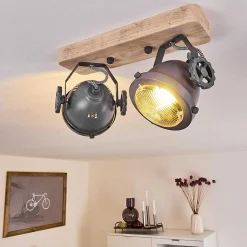 Plafonnier Herford Gris, Bois Clair, 2 Lumieres