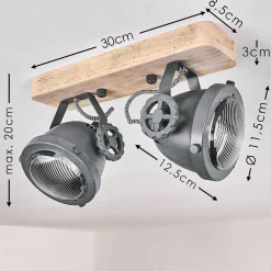 Plafonnier Herford Gris, Bois Clair, 2 Lumieres