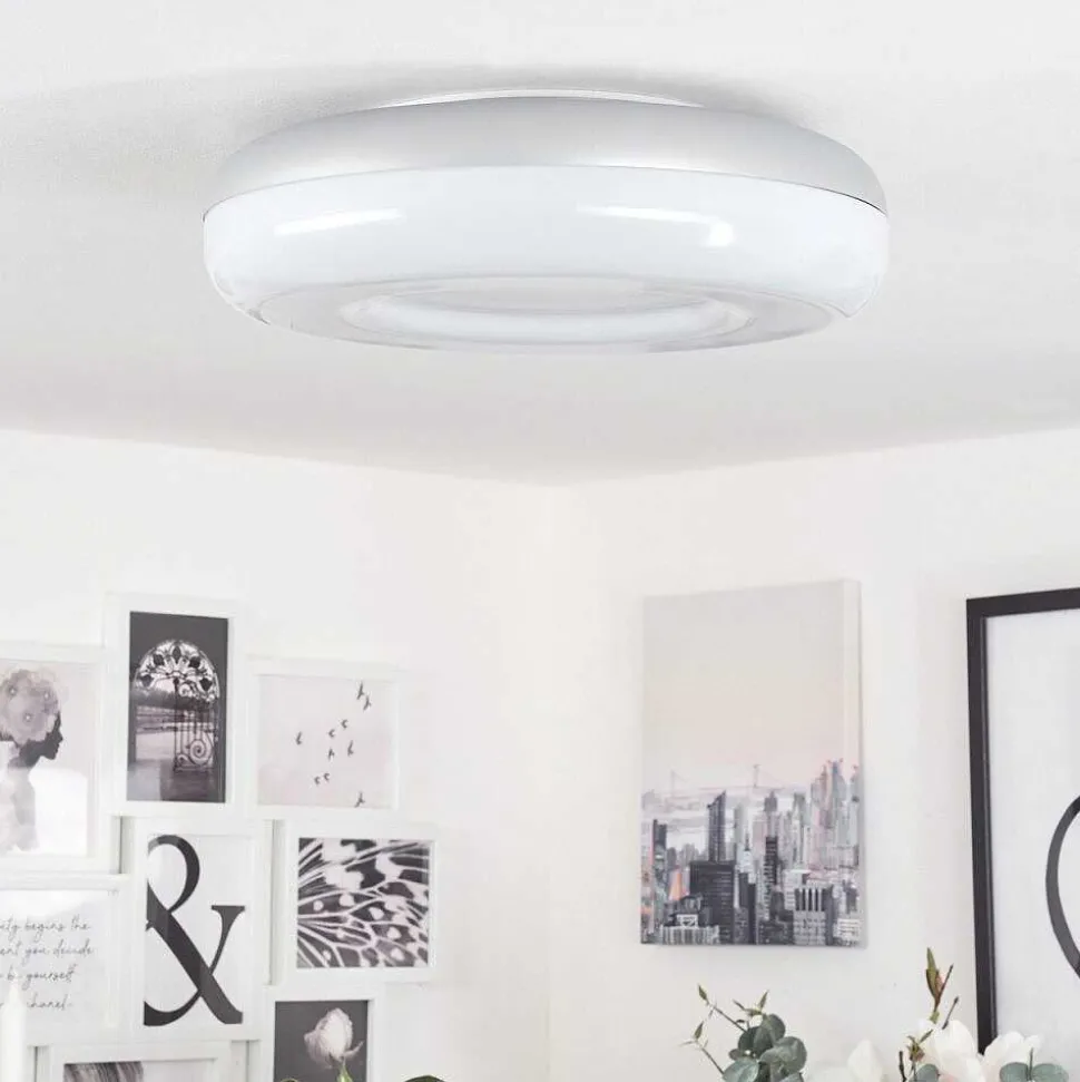 Plafonnier Idual Daphnis Led Argente, Blanc, 1 Lumiere, Telecommandes, Changeur De Couleurs